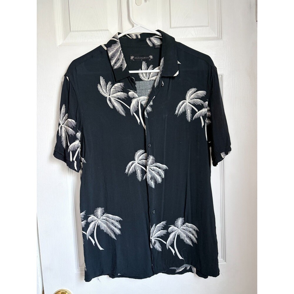 Allsaints Palm Print Offshore Camp Collar Hawaiian Shirt Size M